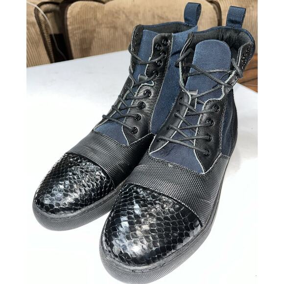 Gram Men’s Triple Textured High Top Sneaker Worn 1X Navy/Black Size 9.5 (43) - Picture 1 of 11